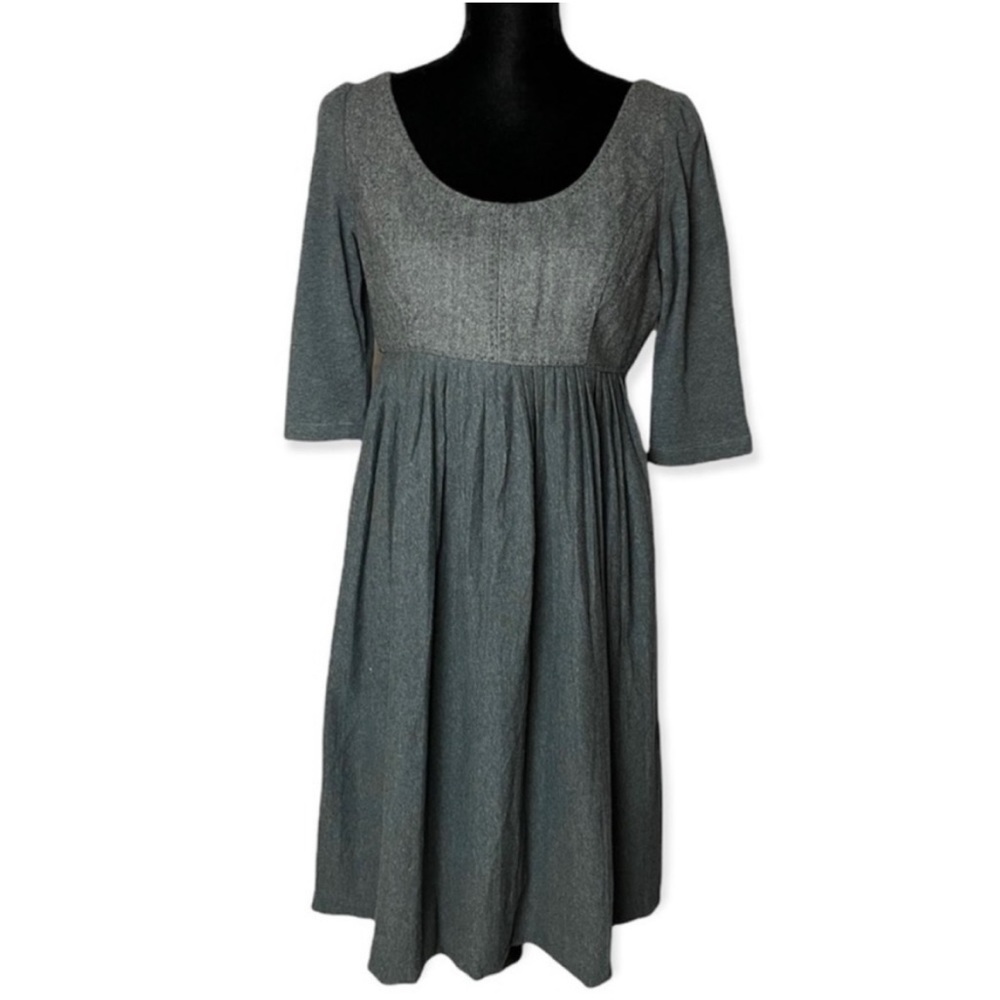 Phoebe Couture womens empire waist pleated wool scoop neck babydoll dress size 8